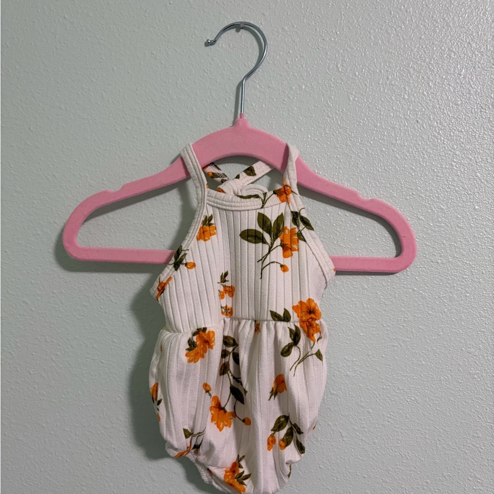 Baby Floral Ribbed Halter Romper